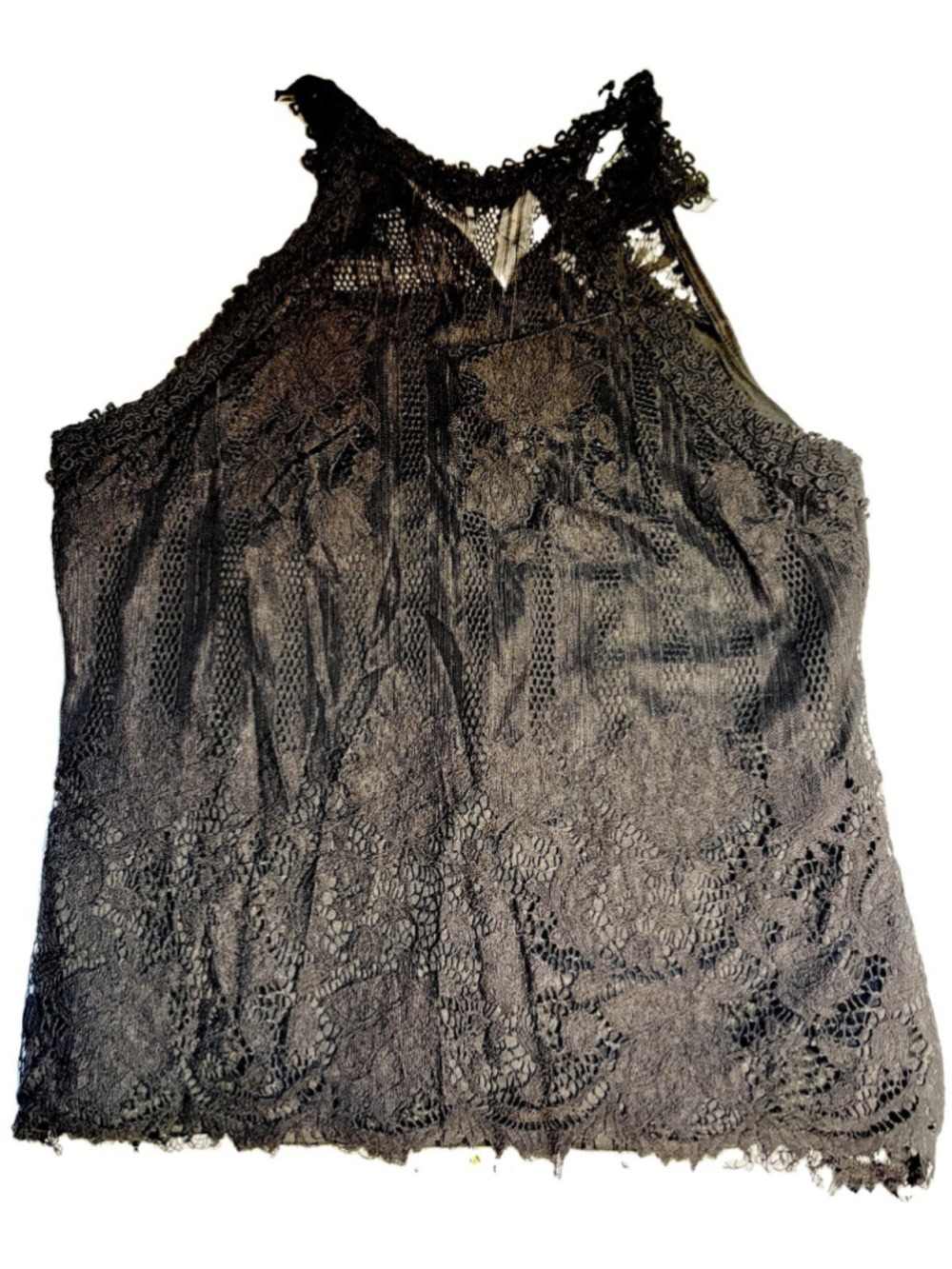 Ultra Pink M Black Lace Tank Halter Keyhole Back Gothic Boho Witchy Camisole